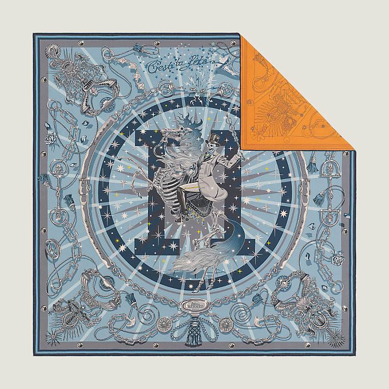 Karen Tual La Fete Dans La Cour リトグラフ C'est la Fete double face scarf 90 | Hermès Australia